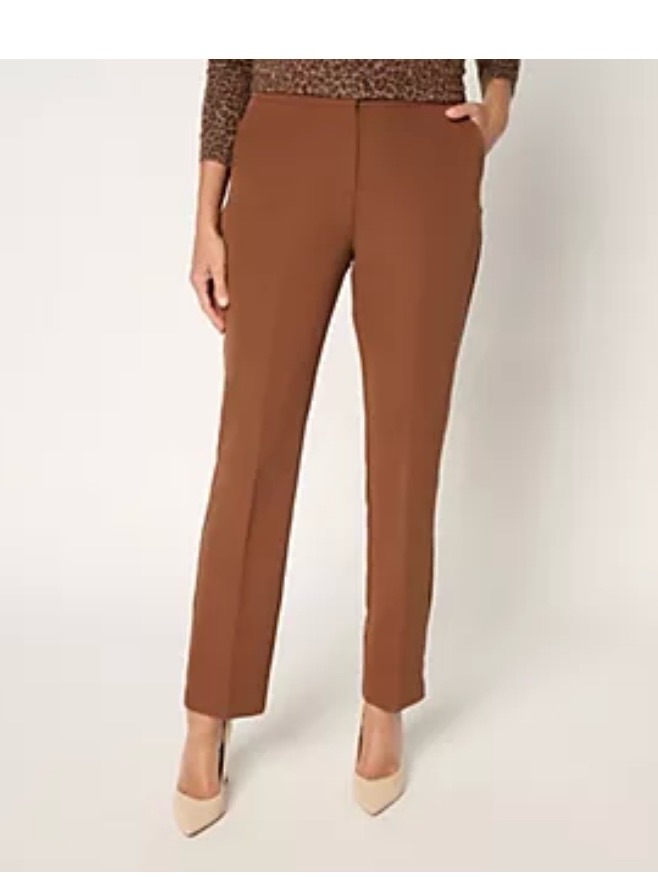 Joan Rivers Women's Bi-Stretch Twill Straight Leg Pant Chocolate Brown Sz S